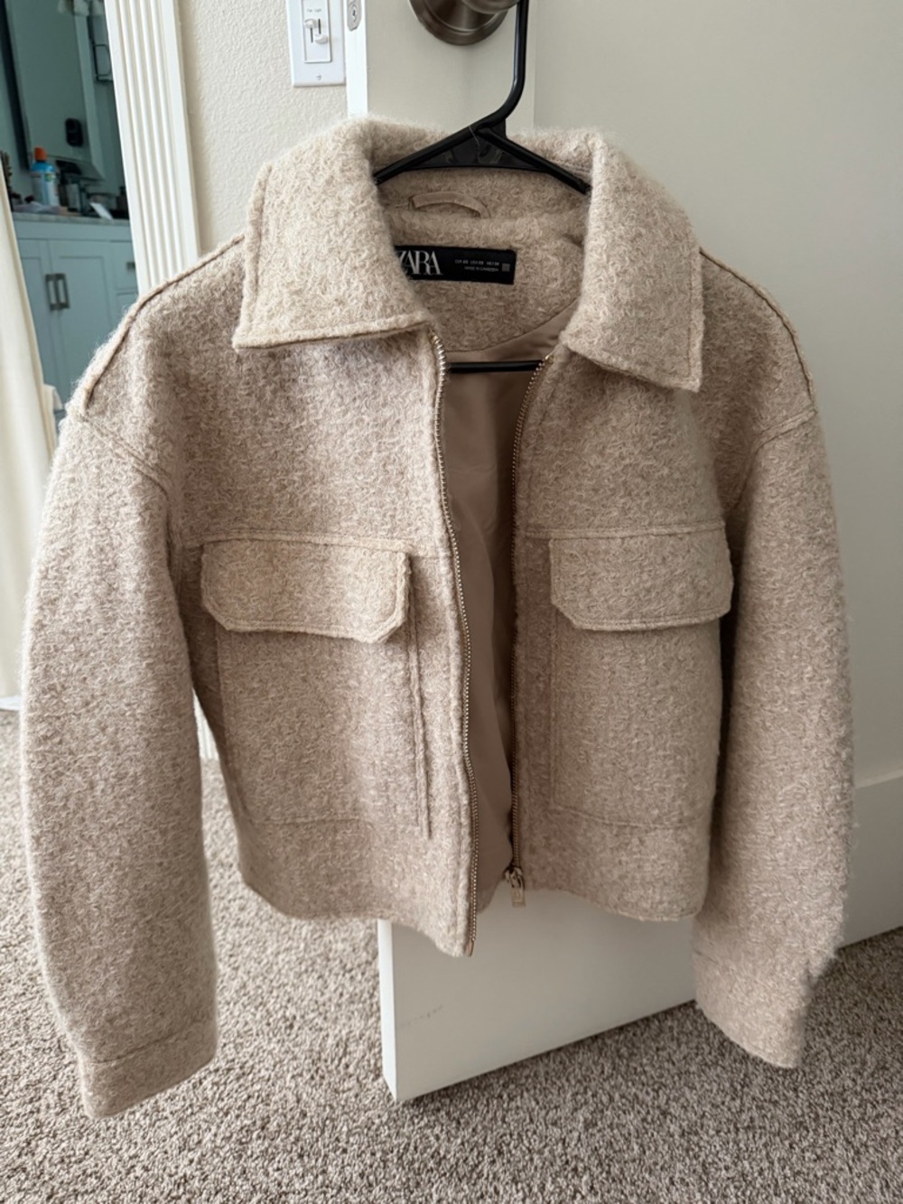 ZARA Neutral Beige Wool-Blend Utility Jacket